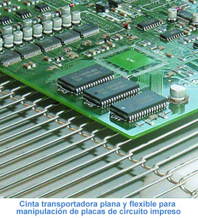 Cinta transportadora plana y flexible para manipulación de placas de circuito impreso