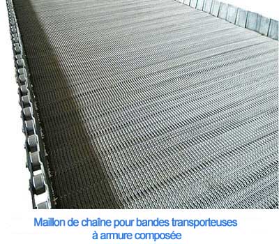 Maillon de chaîne pour bandes transporteuses à armure composée